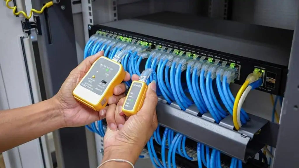Data cable installer Chalk Farm - NW1 terminating RJ45 keystone and testing the line